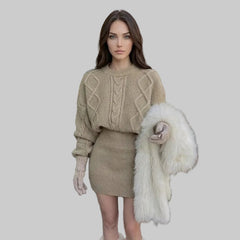 Cropped Cable Knit Sweater Mini Skirt Set