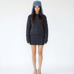 Cropped Cable Knit Sweater Mini Skirt Set