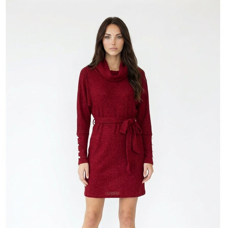 Cowl Neck Knit Mini Sweater Dress