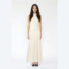 Sleeveless High-Neck Pleated Hem Long Dress