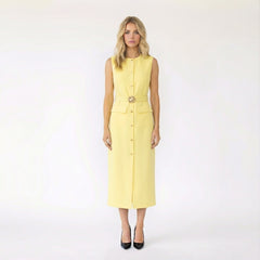Sleeveless Button-Front Sheath Dress with Belt