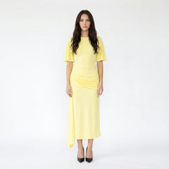 Elegant Mid-Sleeve Gathered Detail Gown