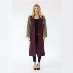 Contrast Faux Fur Sleeve Long Coat