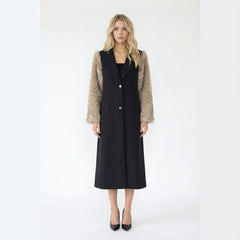 Contrast Faux Fur Sleeve Long Coat