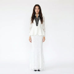 Two-Piece Floral Lace Peplum Jacket and Mermaid Maxi Skirt Set