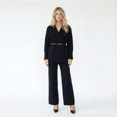 Belted Knit Cardigan and Wide-Leg Trousers Two-Piece Set