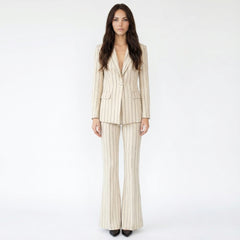 Tailored Vertical Pinstripe Blazer and Wide-Leg Trousers Set