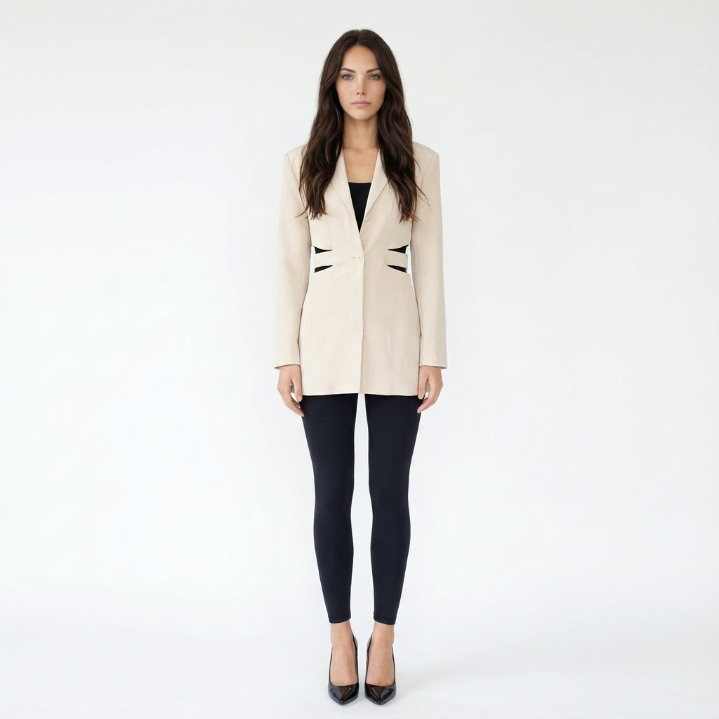 Single-Breasted Blazer with Waist Cut-Out Details