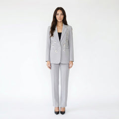 Sequin Embellished Blazer and Tailored Trouser Suit Set