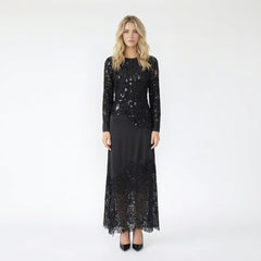 Sequin Lace Patchwork Long Sleeve Maxi Dress