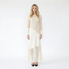 Sequin Lace Patchwork Long Sleeve Maxi Dress