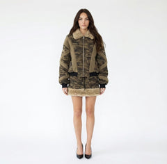 Camo Print Bomber Jacket and Mini Skirt Set