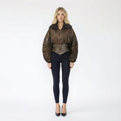 Contrast-Trimmed Bomber Jacket with Faux-Fur Collar