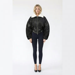 Contrast-Trimmed Bomber Jacket with Faux-Fur Collar