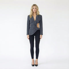 Asymmetric Cut-Out Blazer with Belted Waist Detail