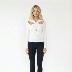 Twist-Front Cut-Out Long-Sleeve Top