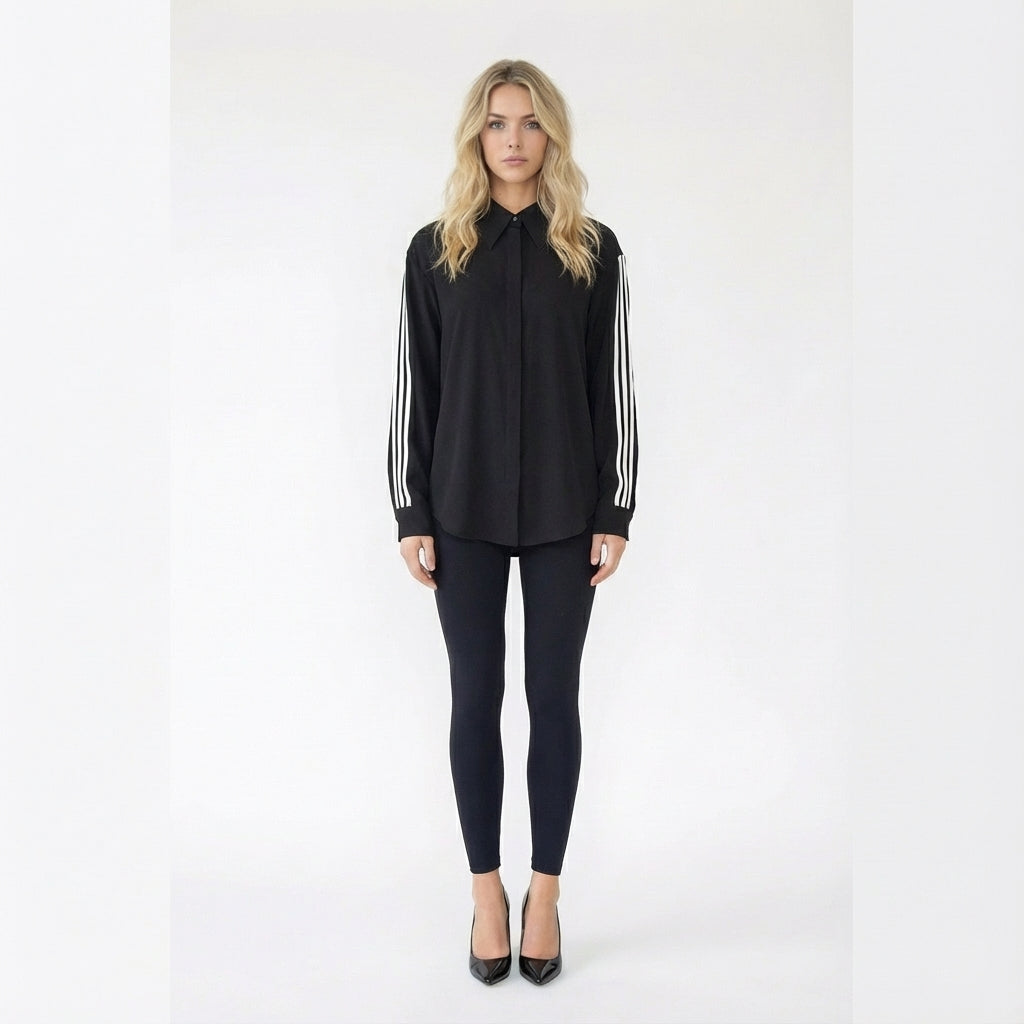 Contrast-Stripe Long-Sleeve Button-Up Shirt