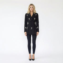 Crystal-Embellished Double-Breasted Tailored Blazer