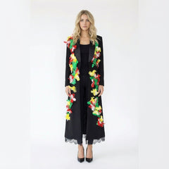 Multicolor Feather-Embellished Longline Coat