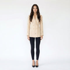 Crystal-Embellished Double-Breasted Tailored Blazer