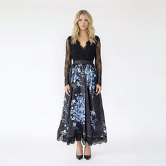 V-Neck Floral Print Maxi Dress with Lace Trim and Belt