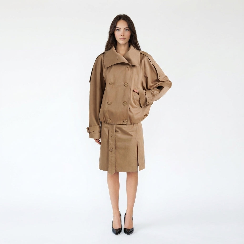 Double-Breasted Cropped Trench Jacket
