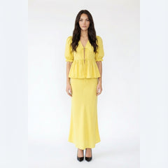 Puff-Sleeve Peplum Top and Maxi Skirt Set