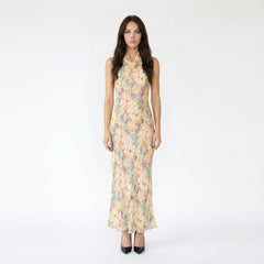 Halter-Neck Floral Print Maxi Dress