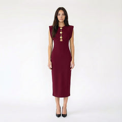 Cap-Sleeve Cut-Out Midi Dress with Shell Button Details