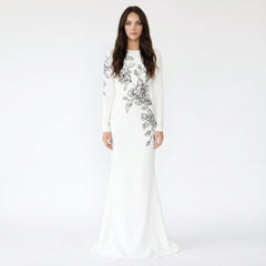 Long-Sleeve Floral Embroidered Maxi Dress