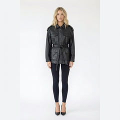 Belted Faux-Leather Safari Jacket