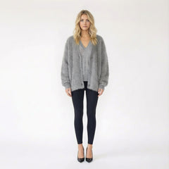 V-Neck Abstract Landscape Mohair Cardigan