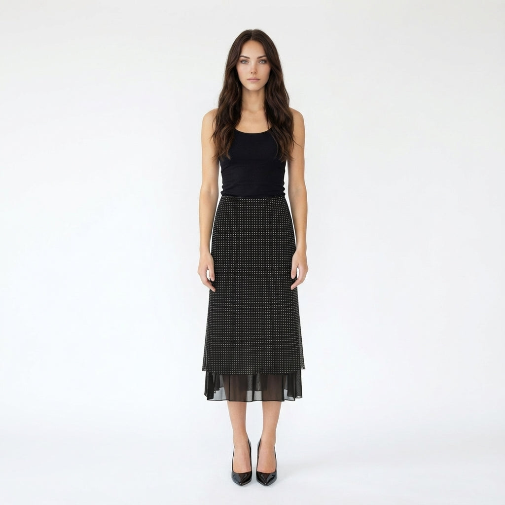 Polka Dot Mesh Layered Midi Skirt