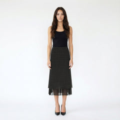 Polka Dot Mesh Layered Midi Skirt