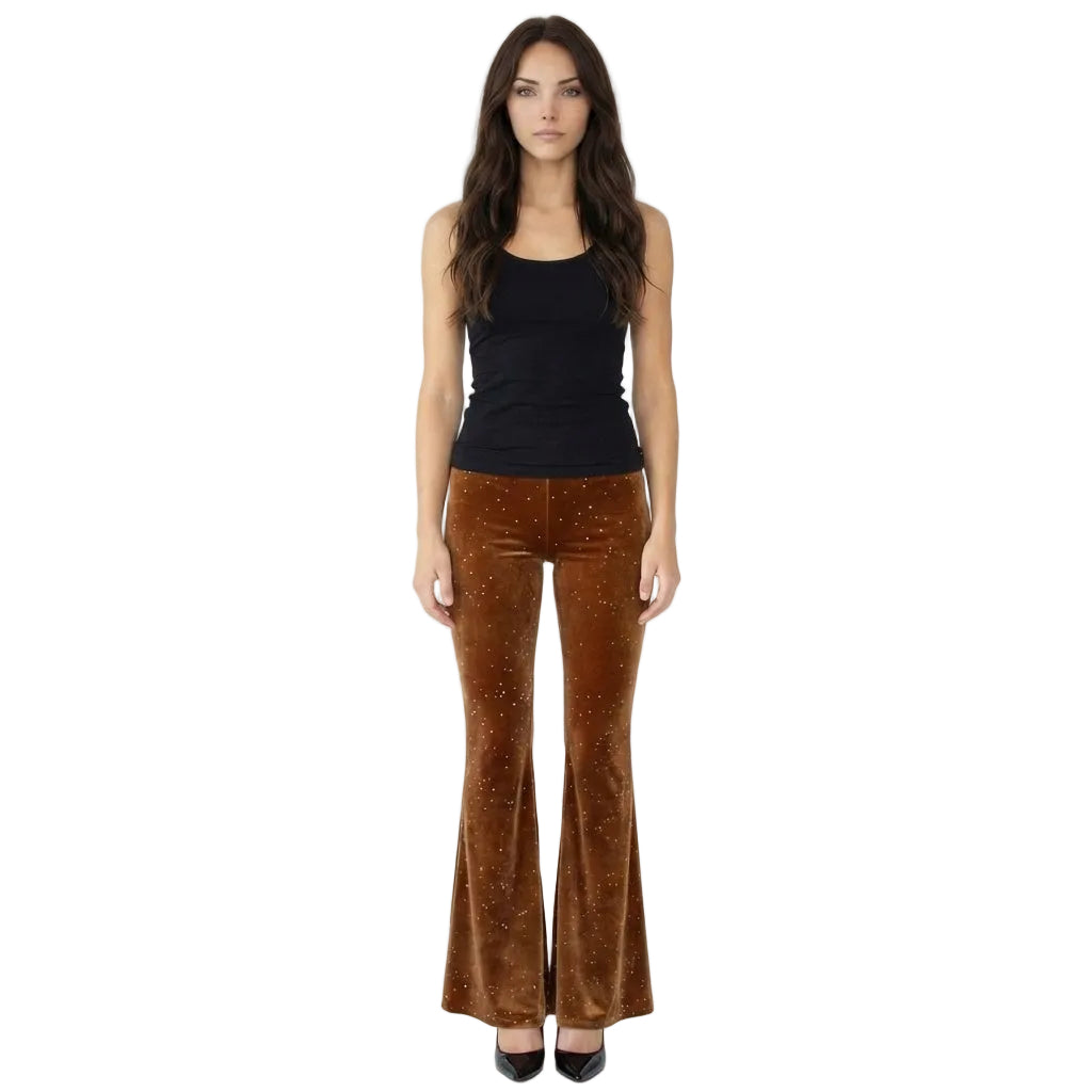 Glittering Velvet High-Rise Flare Pants