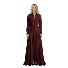 Button-Down Long Sleeve Maxi Shirt Dress with Pockets