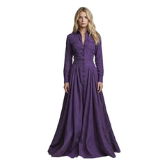 Button-Down Long Sleeve Maxi Shirt Dress with Pockets