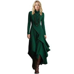 Draped Turtleneck Long Sleeve Maxi Dress with Pockets