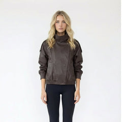 Oversized Faux Leather Moto Bomber Jacket