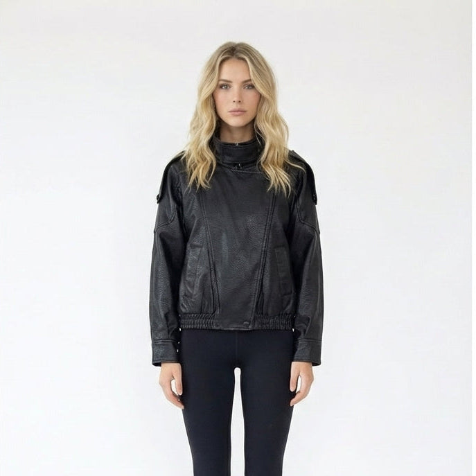 Oversized Faux Leather Moto Bomber Jacket