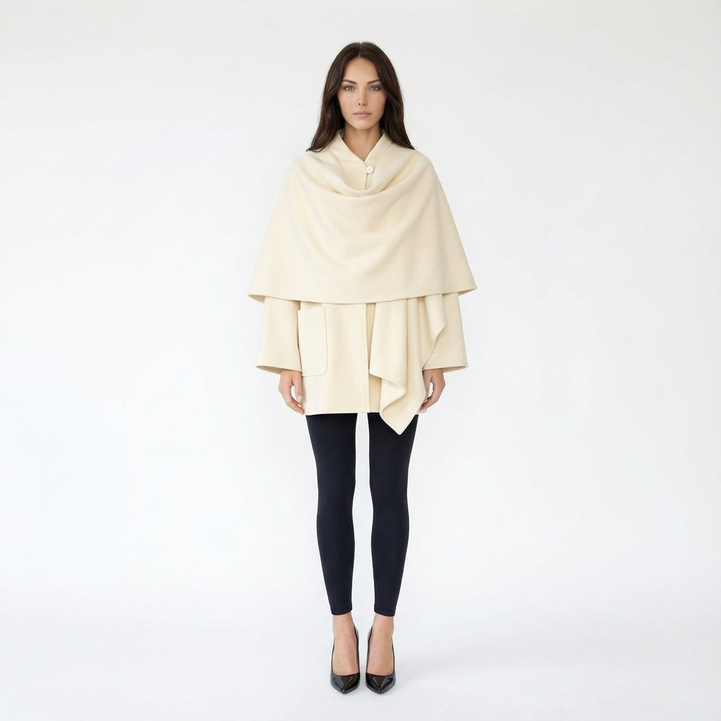 Draped Front Cape Coat with Scarf Detail