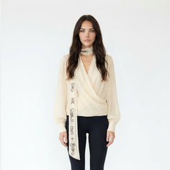 Embellished Scarf-Neck Surplice Blouse