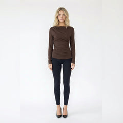 Ruched Long Sleeve Draped Boat Neck Top