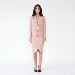 Tailored Single-Button Blazer and Button-Front Skirt Set
