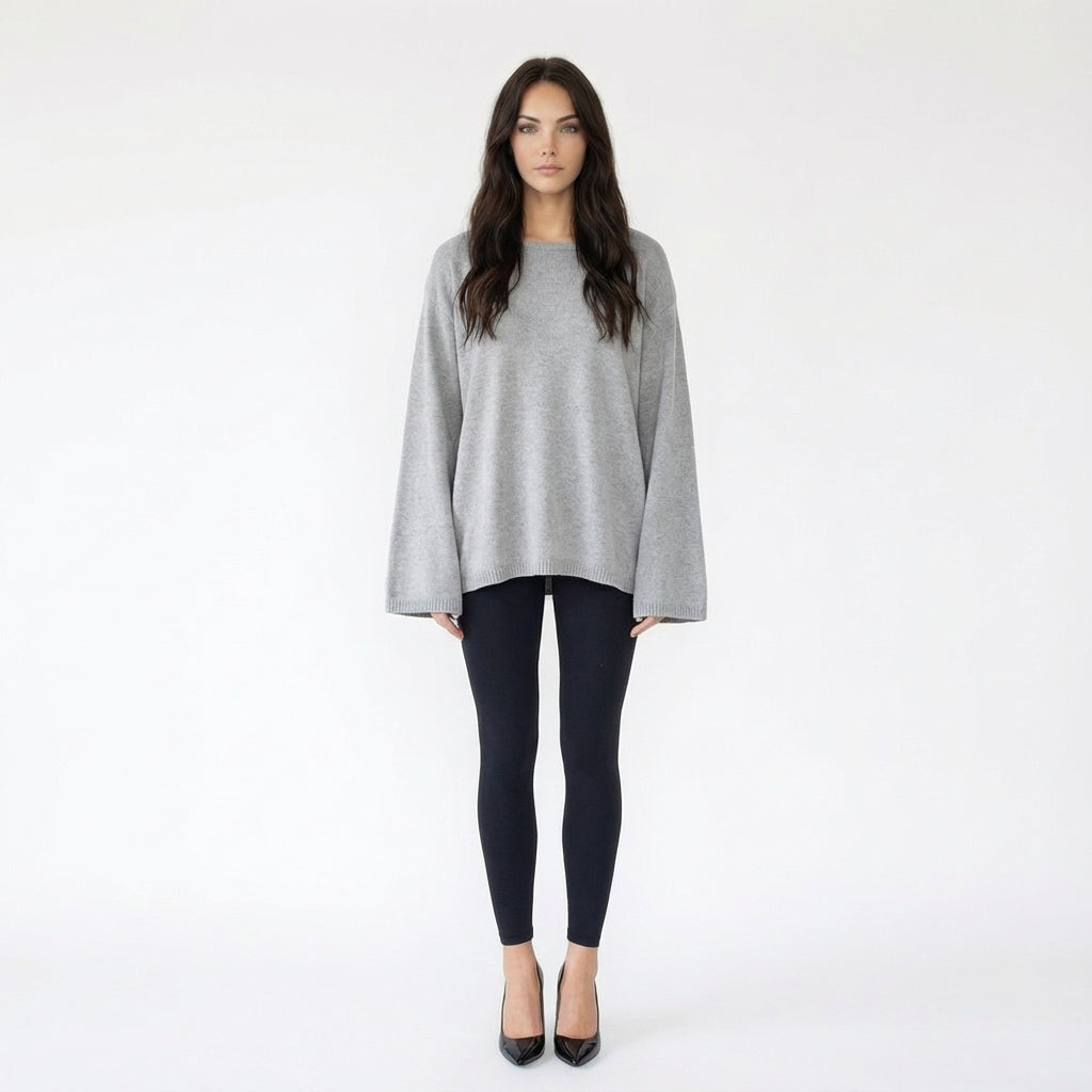 Oversized Boat Neck Drop-Shoulder Knit Sweater
