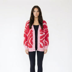 Zebra Print V-Neck Button-Front Fuzzy Cardigan