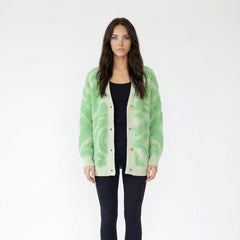 Zebra Print V-Neck Button-Front Fuzzy Cardigan