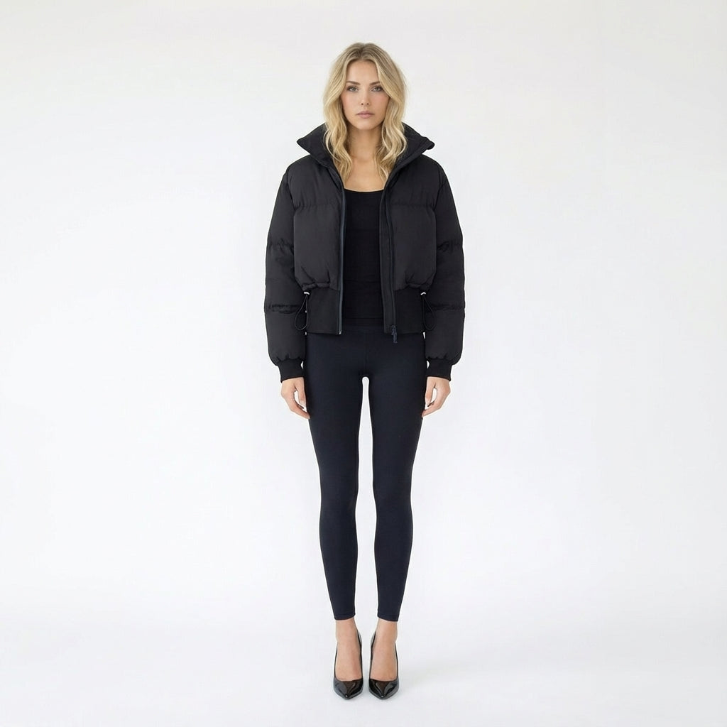 Cropped High-Neck Ribbed Puffer