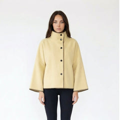 Asymmetric Mock-Neck Felted Wool-Blend Cape Jacket