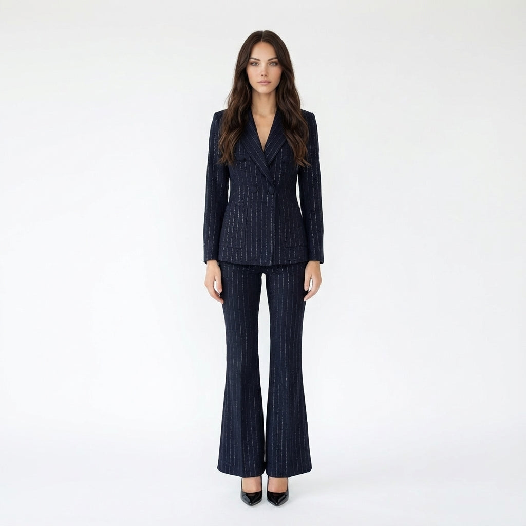 Pinstripe Double-Breasted Tailored Power Suit